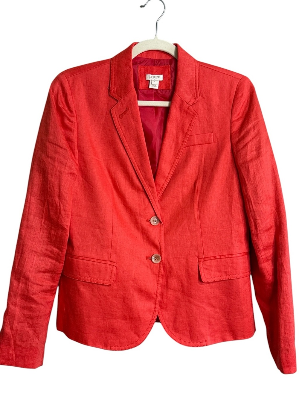 J. Crew vibrant Orange Coral Schoolboy Tailored Linen Blazer NWOT